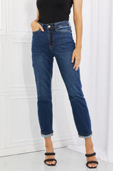 Judy Blue Crystal Boyfriendjeans mit hoher Taille und Umschlag in voller Größe